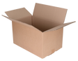 An open brown cardboard shipping box with flaps raised, shown on a plain white background.