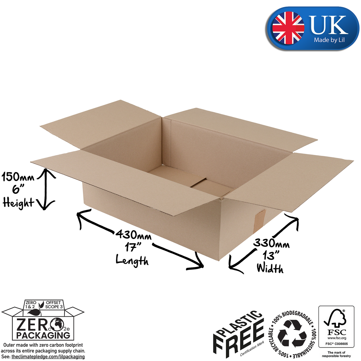 CSW040 Single Wall Cardboard Boxes 430 x 330 x 150mm (17 x 13 x 6")