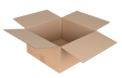 An open brown 305 x 305 x 152mm (12 x 12 x 6") cardboard box with flaps extended, shown on a plain white background. 
