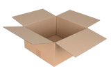 An open brown 305 x 305 x 152mm (12 x 12 x 6") cardboard box with flaps extended, shown on a plain white background. 