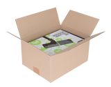An open brown cardboard shipping box sized 18 x 12 x 12", on a white background, containing a boxed product with visible text and a black rectangular item inside.