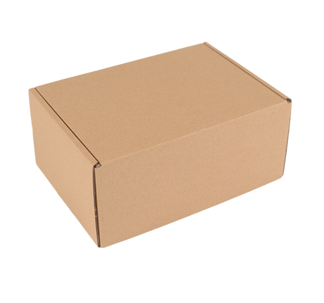 A plain brown cardboard box shown at an angle on a solid white background.