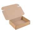 An empty brown cardboard shipping box with its lid open, shown on a solid white background.