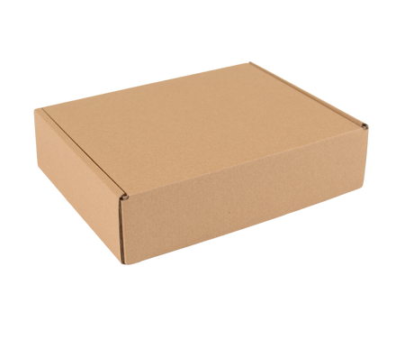 A plain brown cardboard box shown at an angle on a solid white background.
