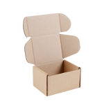 A blank, unbranded brown cardboard shipping box with its hinged lid open, shown on a solid white background.