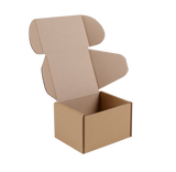 An open brown cardboard shipping box with a hinged lid, shown on a plain white background.