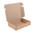 An empty brown cardboard shipping box with its lid open, shown on a solid white background.