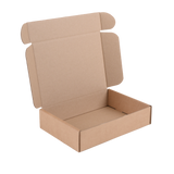 An empty brown cardboard shipping box with its lid open, shown on a solid white background.
