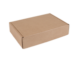 A plain brown a5 c5 cardboard box shown at an angle on a solid white background.