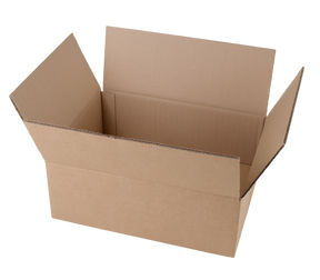 An open brown cardboard box shown on a plain white background.