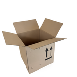Open cardboard box with shipping symbol on a white background