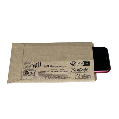 Kraft paper packaging with a phone inside on a white background