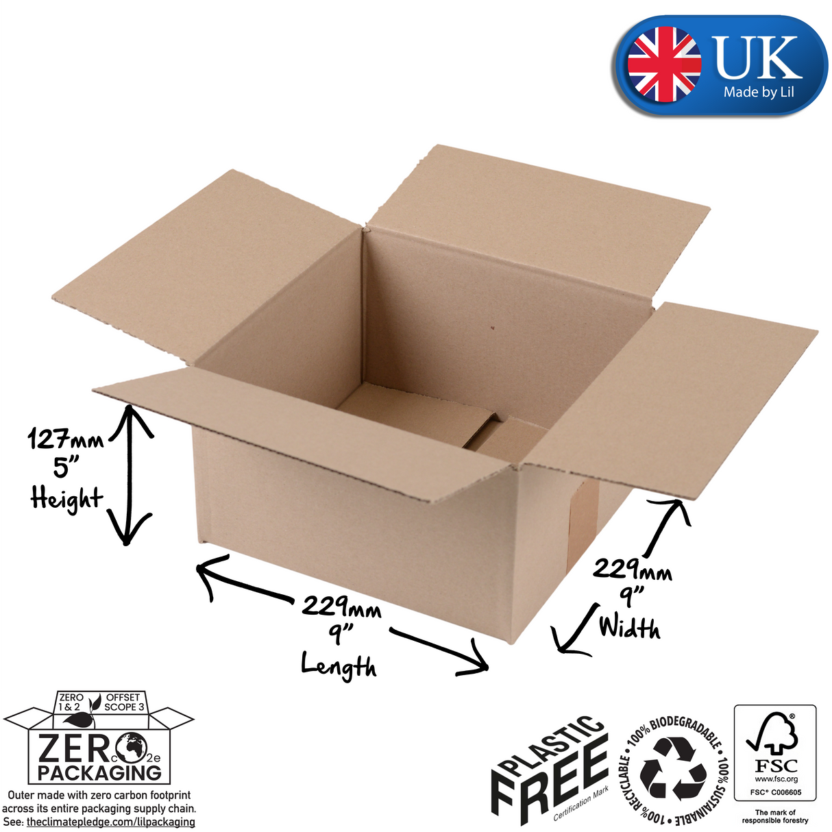 Single Wall Cardboard Boxes 229 x 229 x 127mm (9 x 9 x 5")