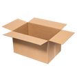 An open brown cardboard box with flaps extended, shown on a plain white background.
