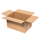 An open brown cardboard box with flaps extended, shown on a plain white background.