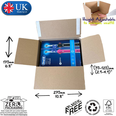 Kraft brown crashlock box with variable height to reduce voidfill