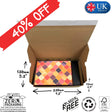 Cardboard box with a colorful patterned box inside, labeled '40% Off' and 'Made by UK'.