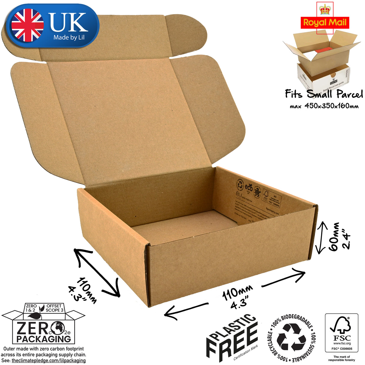 11x11x6cm Cardboard Postal Box Lil Packaging