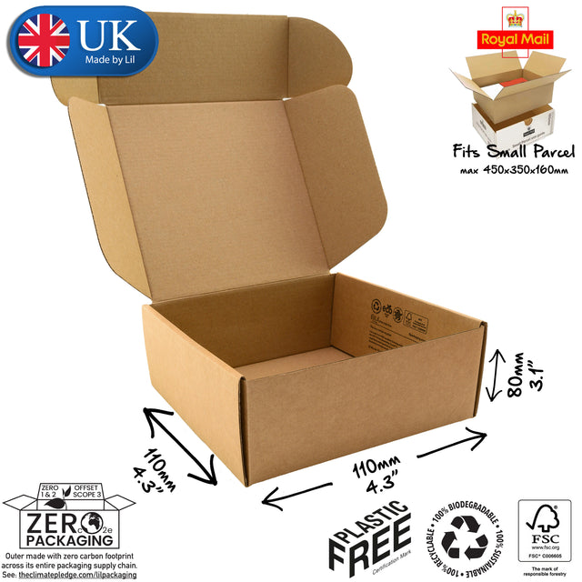 11x11x8cm Cardboard Postal Box Lil Packaging