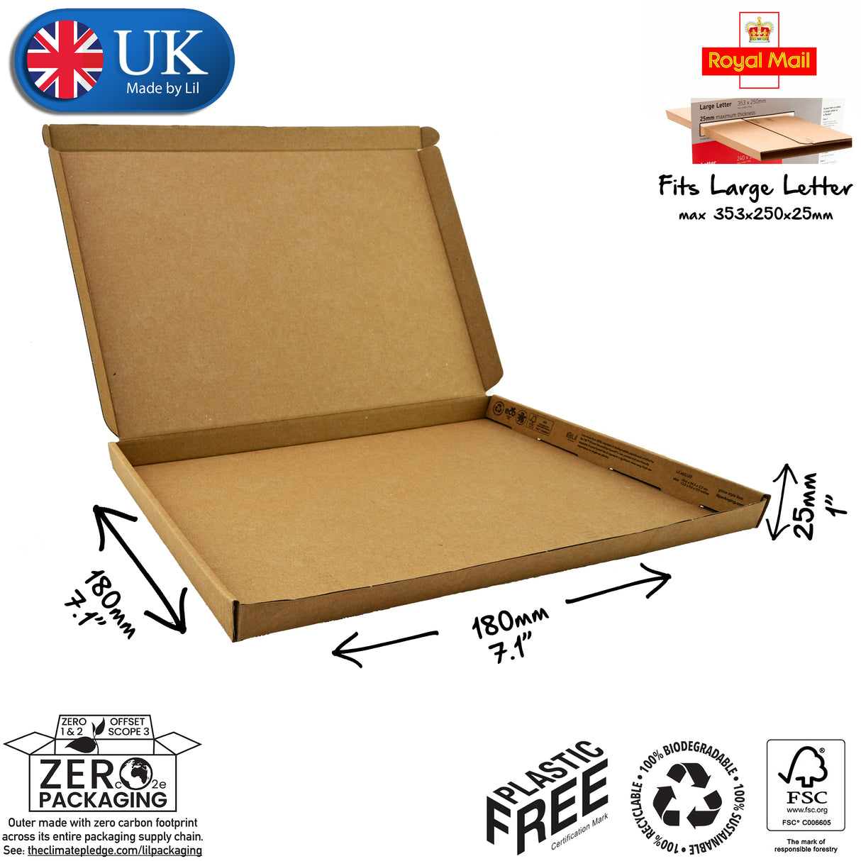 18x18x2.5cm (7x7x1" inches) Cardboard Postal Box