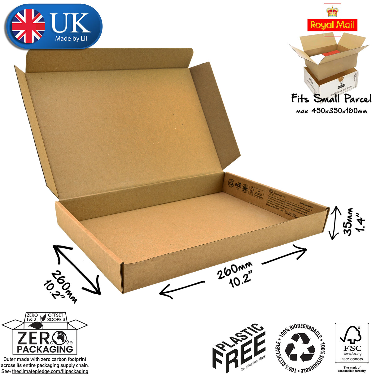 26x26x3.5cm Cardboard Postal Box Lil Packaging