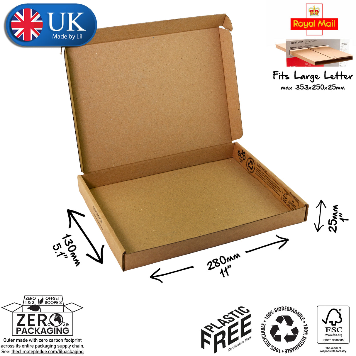 28x13x2.5cm (11x5x1" inches) Cardboard Postal Box